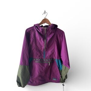Vintage Women’s LL Bean Hooded Anorak Aztec Colorblock Jacket Windbreaker. sz L